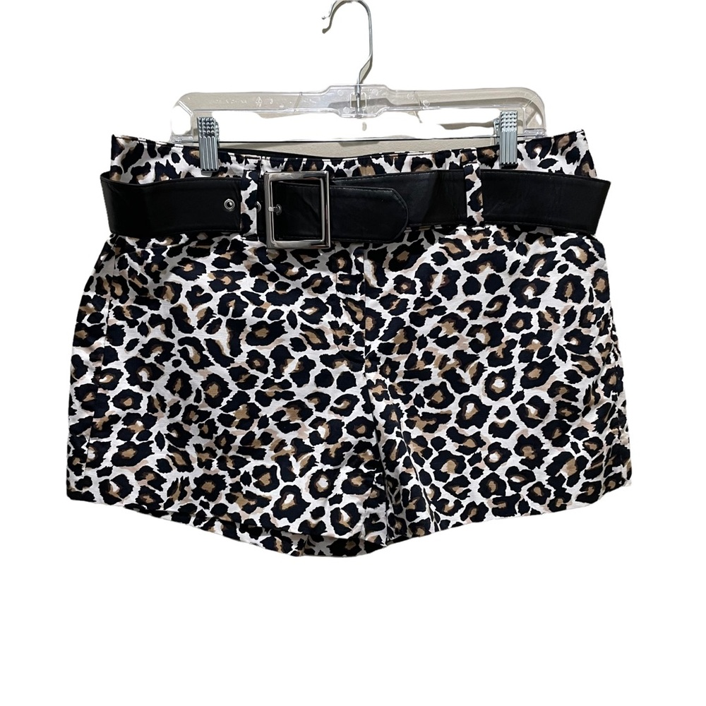White House Black Market Leopard Print Belted Shorts Size 12